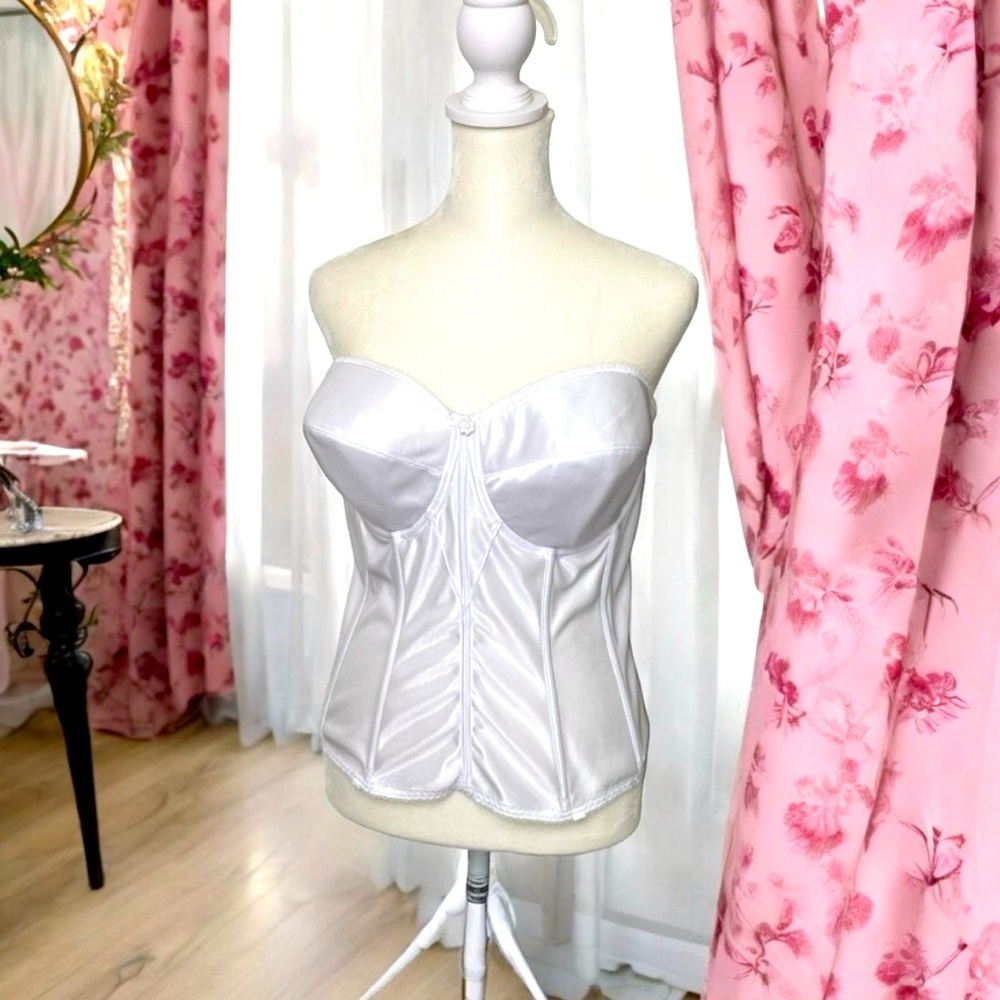 Dominique Juliette Longline Full Figure Corset Bra 38DD White Satin